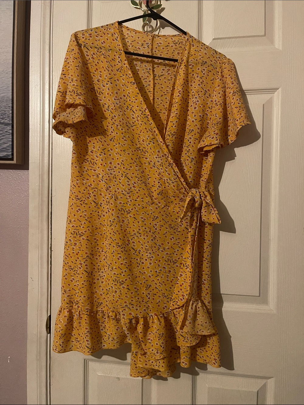 Sunshine Floral Wrap Mini Dress with Ruffle Hem